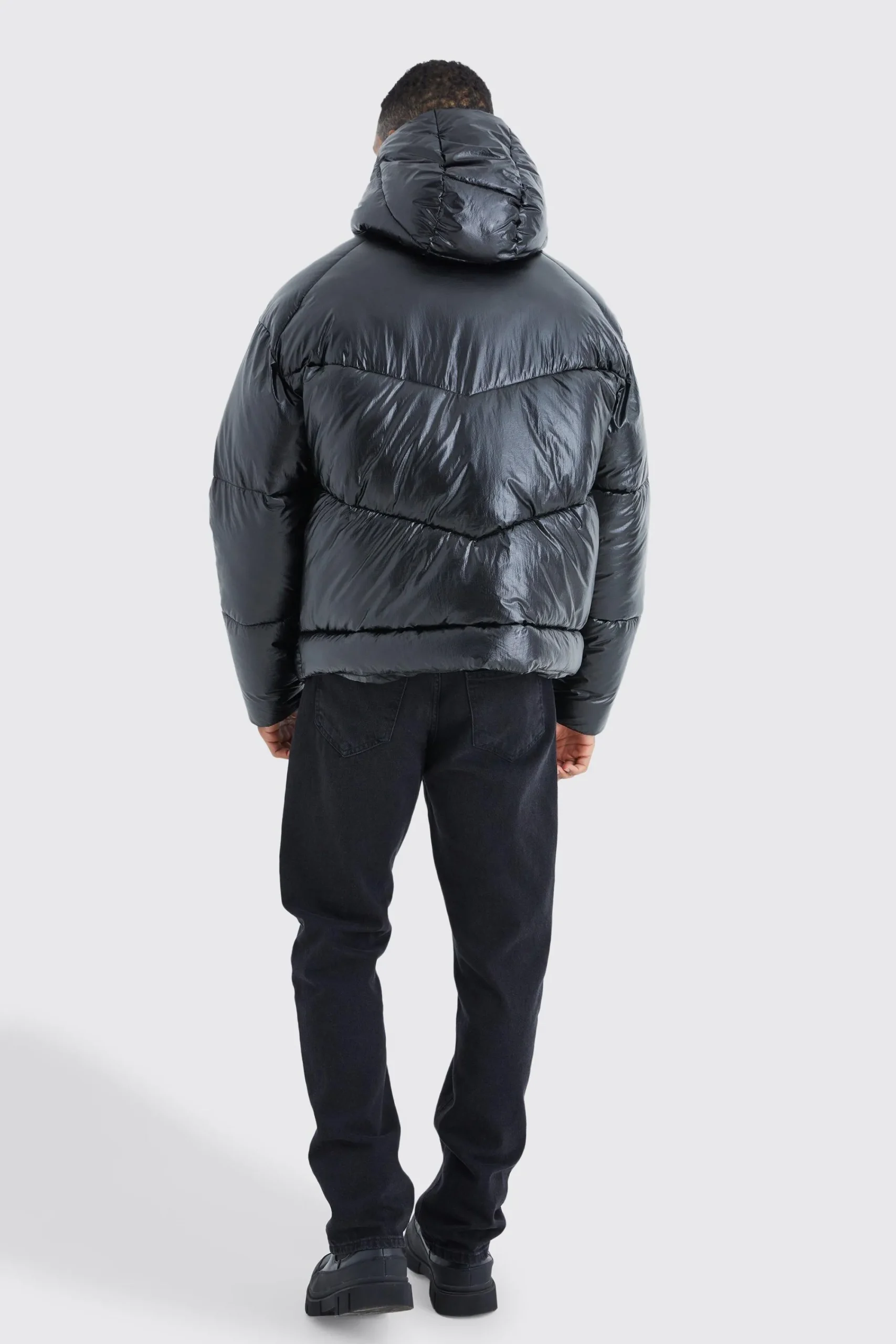 boohooMAN High Shine Hooded Puffer | UK| Coats & Jackets