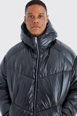 boohooMAN High Shine Hooded Puffer | UK| Coats & Jackets