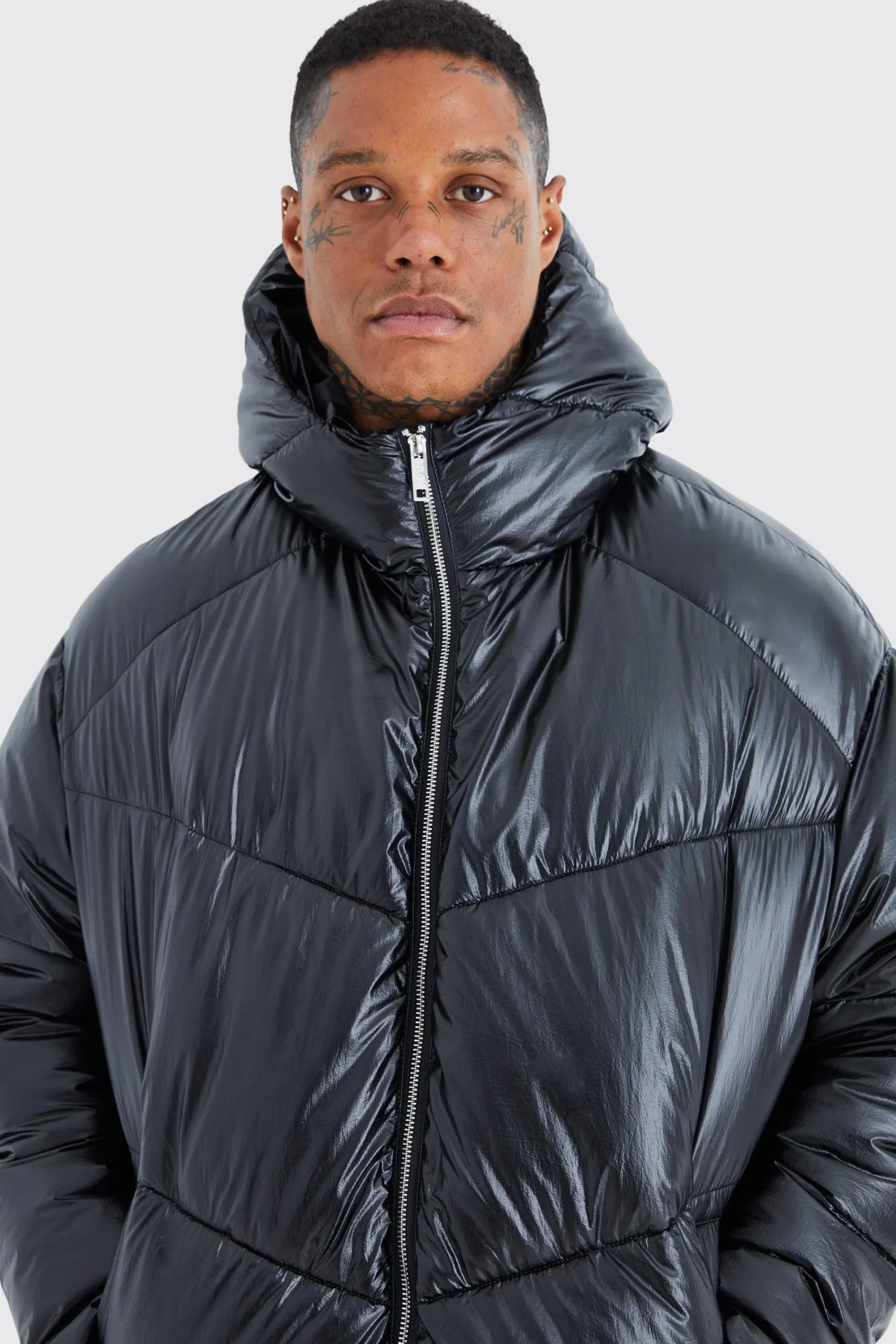 boohooMAN High Shine Hooded Puffer | UK| Coats & Jackets