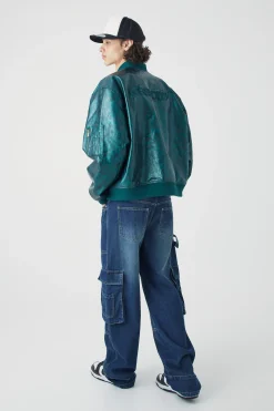 boohooMAN High Shine Pu Bomber With Embroidery | UK| Coats & Jackets