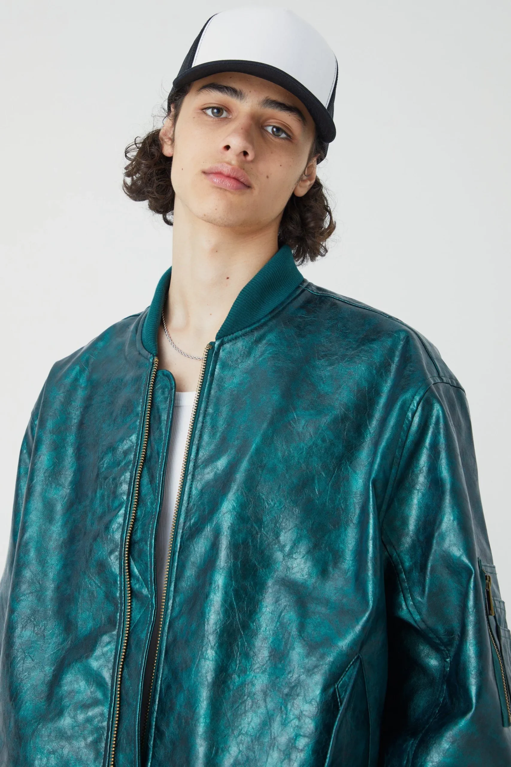 boohooMAN High Shine Pu Bomber With Embroidery | UK| Coats & Jackets