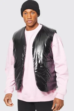 boohooMAN Highshine Boxy Oversized Funnel Neck Gilet | UK| Coats & Jackets