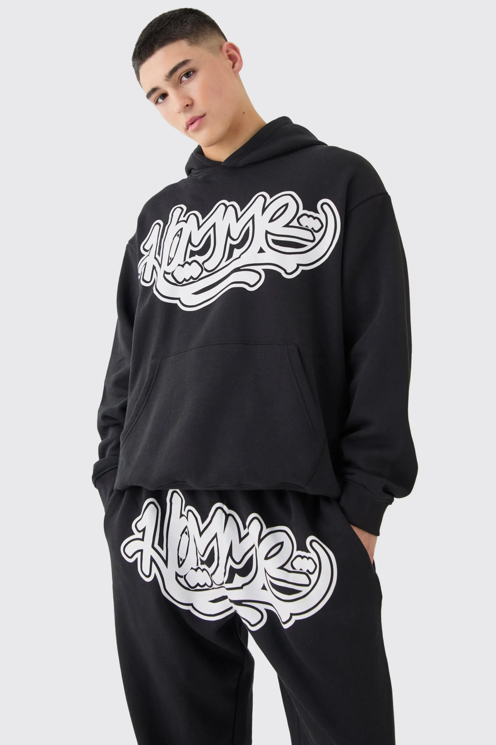 boohooMAN Homme Graffiti Print Oversized Hooded Tracksuit | UK| Tracksuits