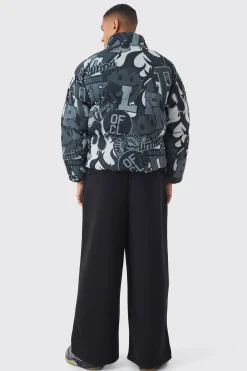 boohooMAN Homme Printed Funnel Neck Mesh Puffer Coat In | UK| Coats & Jackets