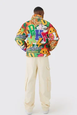 boohooMAN Homme Printed Funnel Neck Mesh Puffer Coat In | UK| Coats & Jackets