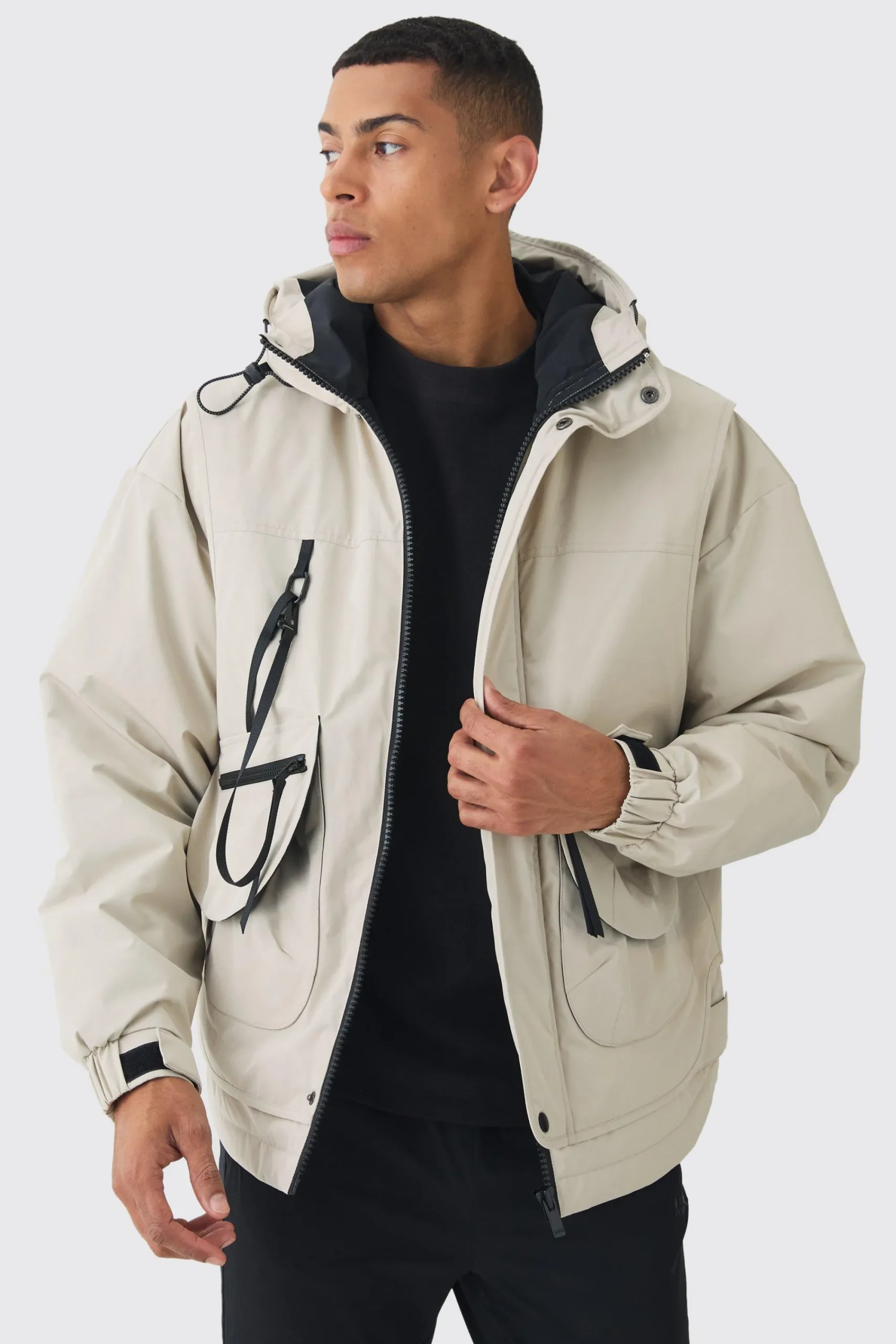 boohooMAN Hooded Utility Tech Parka In | UK| Coats & Jackets