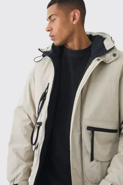 boohooMAN Hooded Utility Tech Parka In | UK| Coats & Jackets
