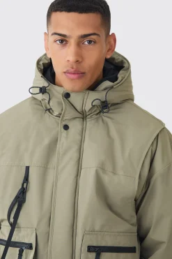 boohooMAN Hooded Utility Tech Parka In | UK| Coats & Jackets
