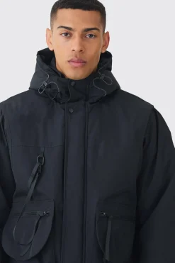 boohooMAN Hooded Utility Tech Parka In | UK| Coats & Jackets