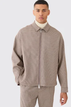 boohooMAN Houndstooth Checked Oversized Smart Harrington Jacket | UK| Suits & Tailoring