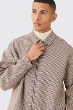 boohooMAN Houndstooth Checked Oversized Smart Harrington Jacket | UK| Suits & Tailoring