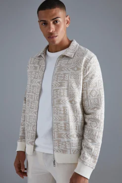 boohooMAN Jacquard Aztec Harrington Jacket | UK| Coats & Jackets