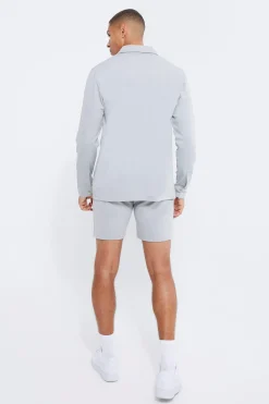 boohooMAN Jersey Shirt & Fixed Waistband Short Set | UK| Sets & Co-Ords