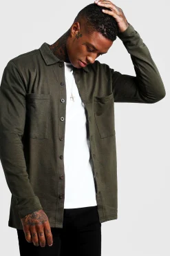 boohooMAN Jersey Utility Button Through Overshirt | UK| Shirts