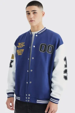 boohooMAN Jersey Varsity Bomber Jacket With Badges | UK| Coats & Jackets