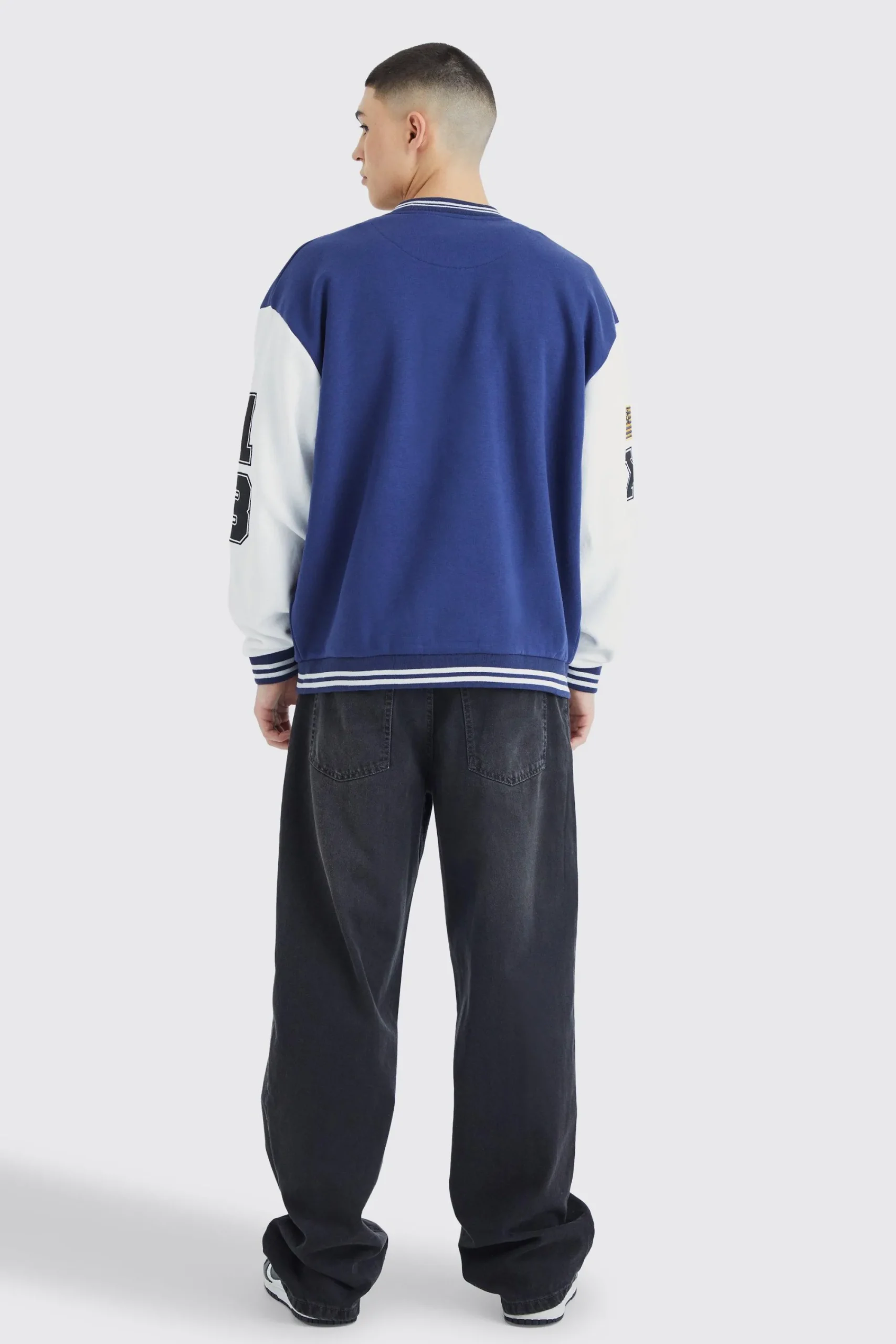 boohooMAN Jersey Varsity Bomber Jacket With Badges | UK| Coats & Jackets