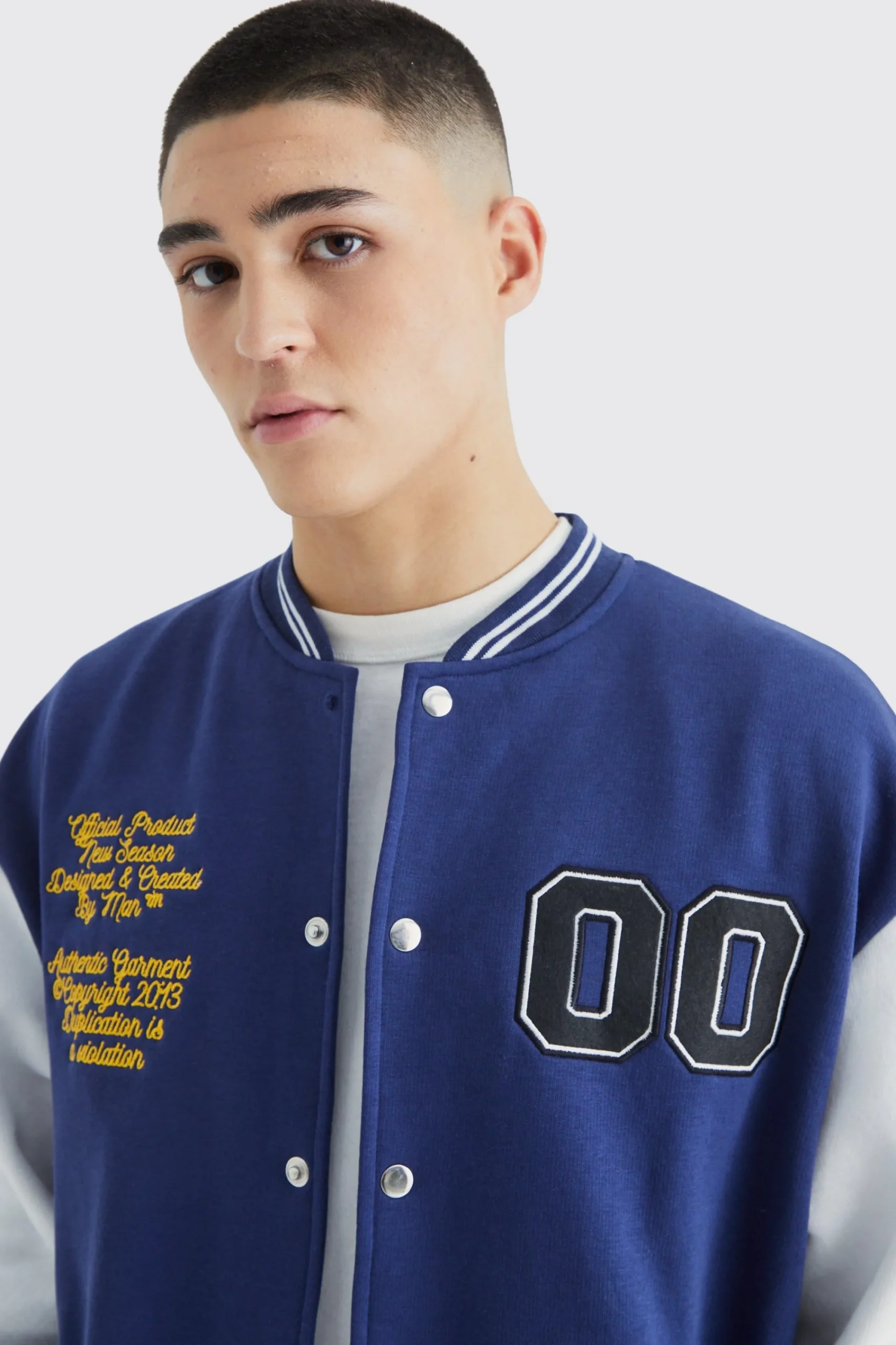 boohooMAN Jersey Varsity Bomber Jacket With Badges | UK| Coats & Jackets