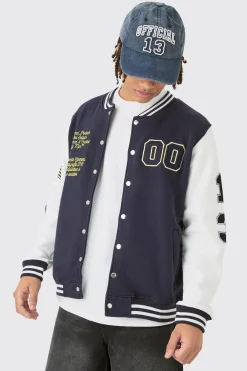 boohooMAN Jersey Varsity Bomber Jacket With Badges | UK| Coats & Jackets|Hoodies & Sweatshirts
