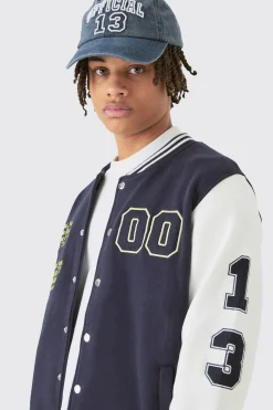 boohooMAN Jersey Varsity Bomber Jacket With Badges | UK| Coats & Jackets|Hoodies & Sweatshirts