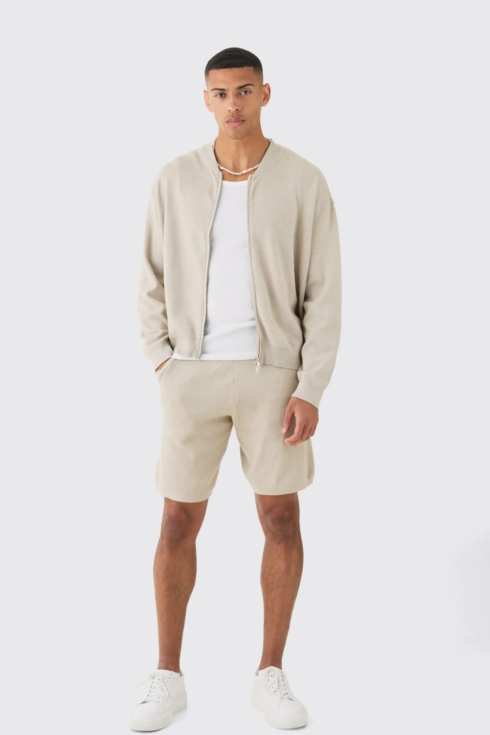 boohooMAN Knitted Bomber Short Tracksuit | UK| Sets & Co-Ords|Knitwear