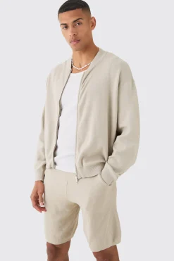 boohooMAN Knitted Bomber Short Tracksuit | UK| Sets & Co-Ords|Knitwear