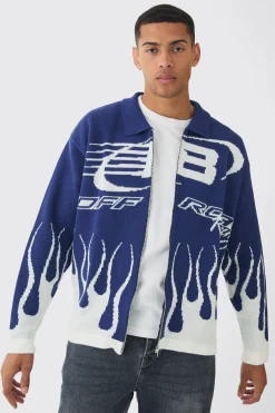 boohooMAN Knitted Moto Bomber Jacket In | UK| Knitwear|Coats & Jackets