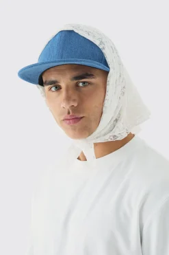 boohooMAN Lace Scarf Denim Snapback Cap | UK| Hats & Caps
