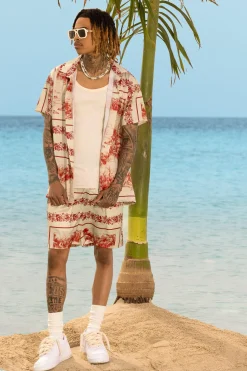 boohooMAN Landscape Satin Short Sleeve Shirt & Short Set | UK| Sets & Co-Ords