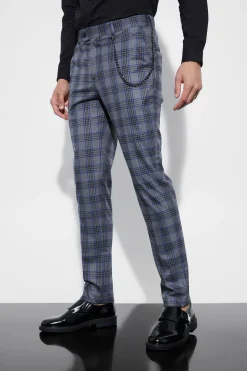 boohooMAN Large Check With Chain Detail Smart Trouser | UK| Trousers