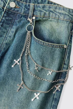 boohooMAN Layered Cross Jean Chain In | UK| Jewellery & Watches