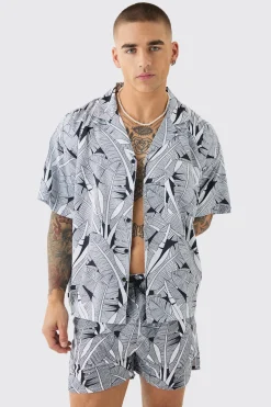boohooMAN Leaf Shirt & Swim Short Set | UK| Sets & Co-Ords
