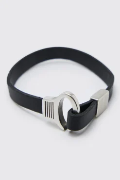 boohooMAN Leather Look Hook Bracelet | UK| Jewellery & Watches