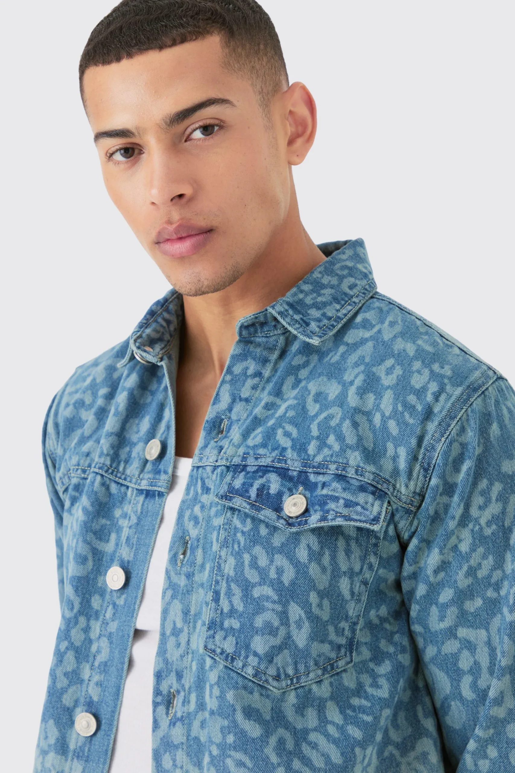 boohooMAN Leopard Print Denim Overshirt In | UK| Shirts