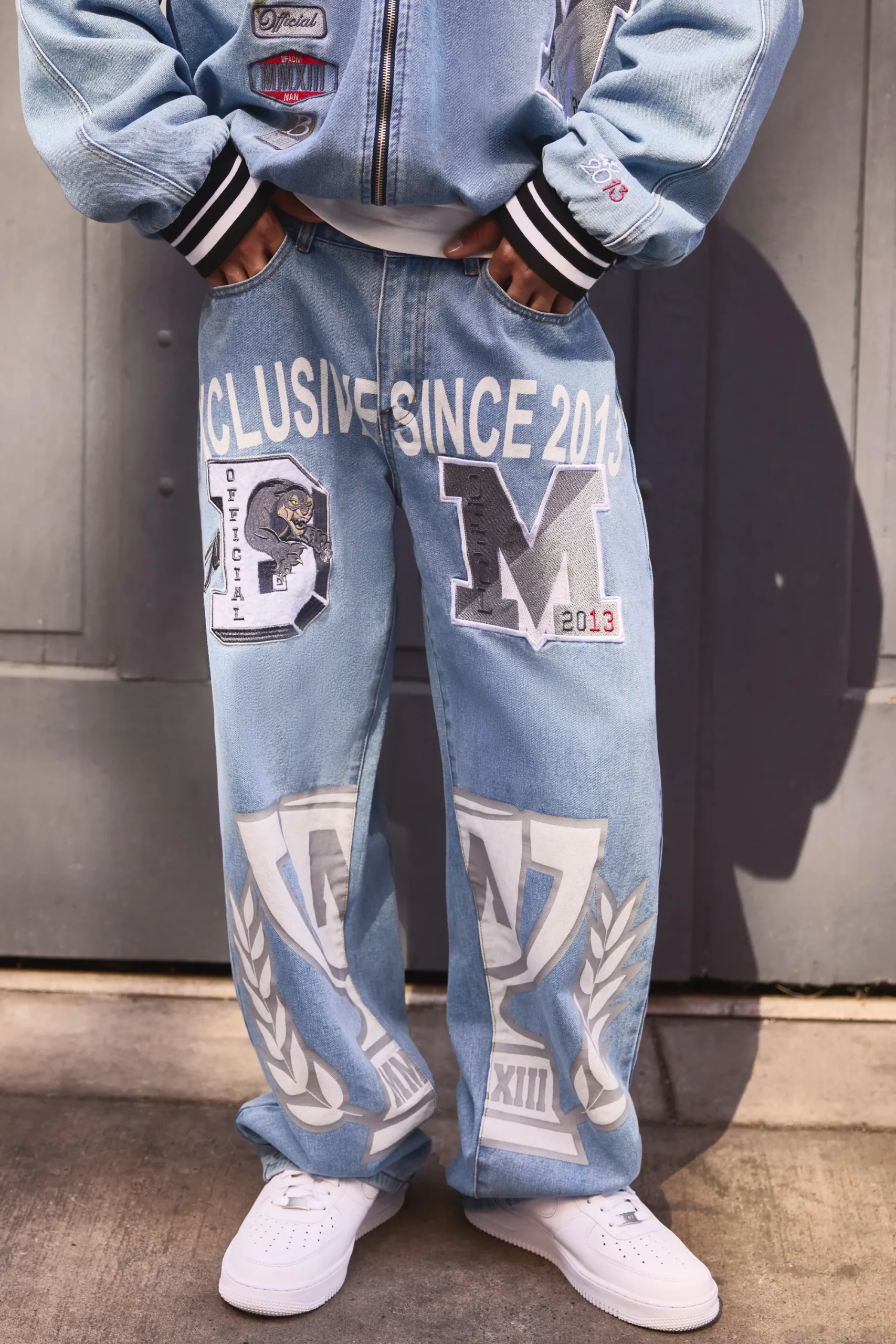 boohooMAN Light Blue Exclusive Applique Set | UK| Sets & Co-Ords