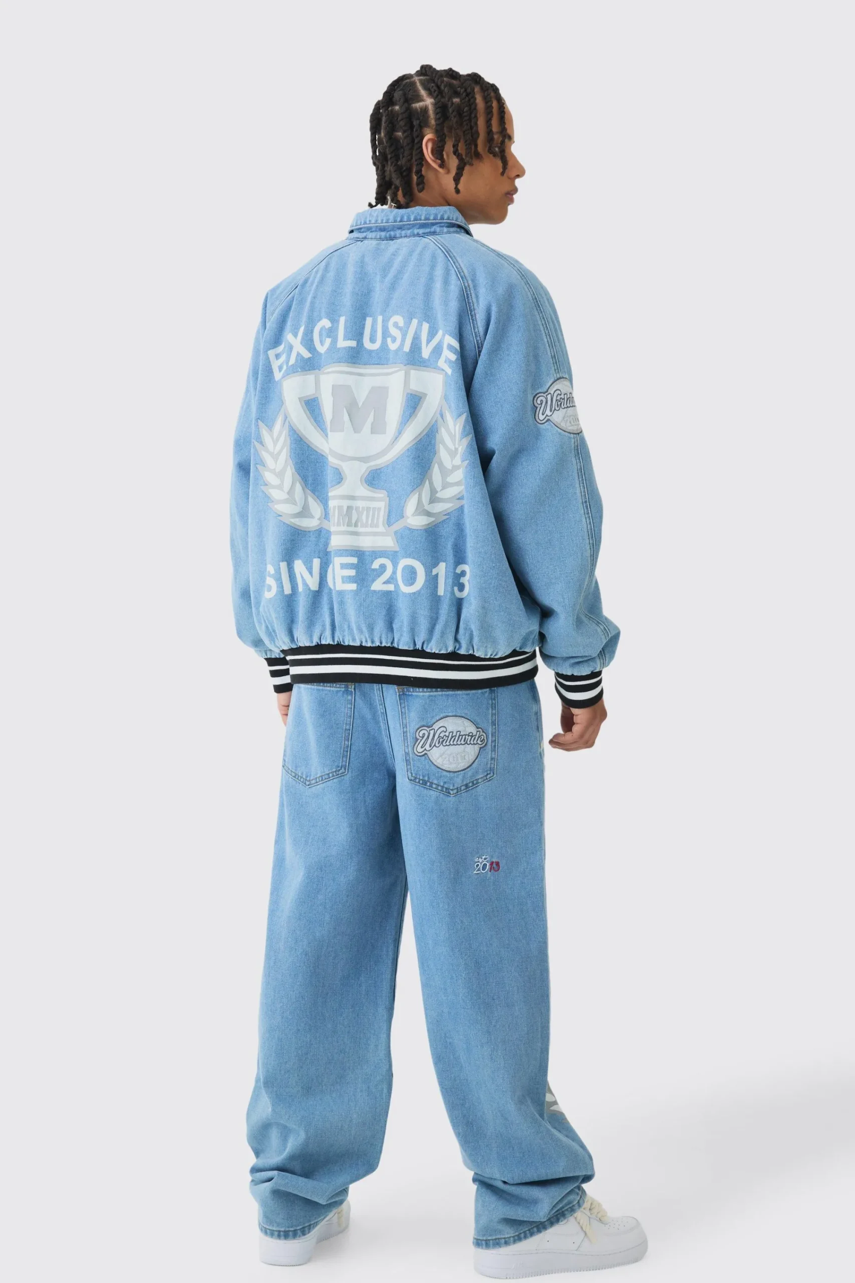 boohooMAN Light Blue Exclusive Applique Set | UK| Sets & Co-Ords