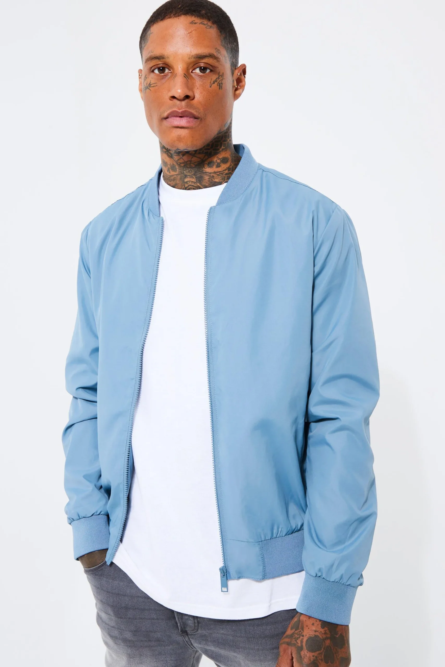 boohooMAN Lightweight Bomber Jacket In Blue | UK| Coats & Jackets