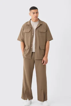 boohooMAN Lightweight Stretch Shirt And Split Hem Trouser Set | UK| Sets & Co-Ords