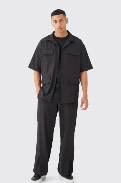 boohooMAN Lightweight Stretch Shirt And Split Hem Trouser Set | UK| Sets & Co-Ords