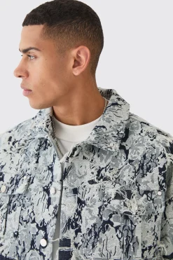 boohooMAN Lil Tjay Boxy Distressed Tapestry Denim Jacket | UK| Sets & Co-Ords|Coats & Jackets