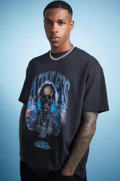 Lil Tjay Oversized Ruthless Skull Graphic T-shirt | UK^boohooMAN New