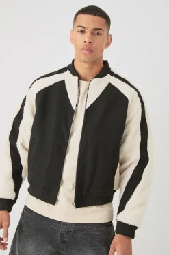 boohooMAN Limited Applique Borg And Melton Bomber In | UK| Coats & Jackets