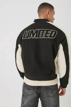 boohooMAN Limited Applique Borg And Melton Bomber In | UK| Coats & Jackets