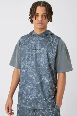 Limited Edition Concrete Print Basketball Hooded Tank | UK^boohooMAN Best