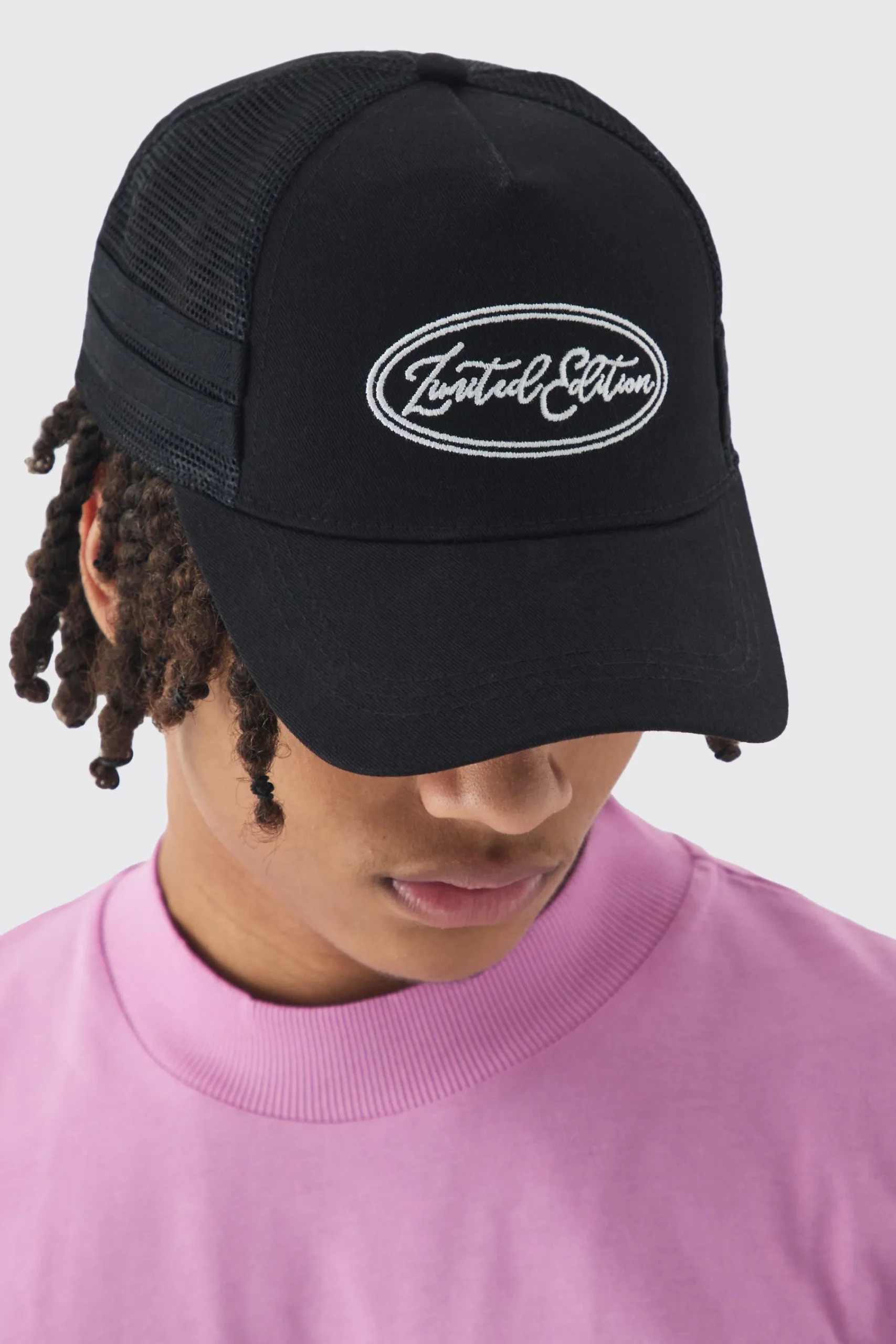 boohooMAN Limited Edition Embroidered Mesh Panel Cap In Black | UK| Hats & Caps