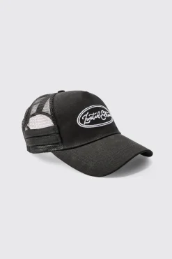 boohooMAN Limited Edition Embroidered Mesh Panel Cap In Black | UK| Hats & Caps