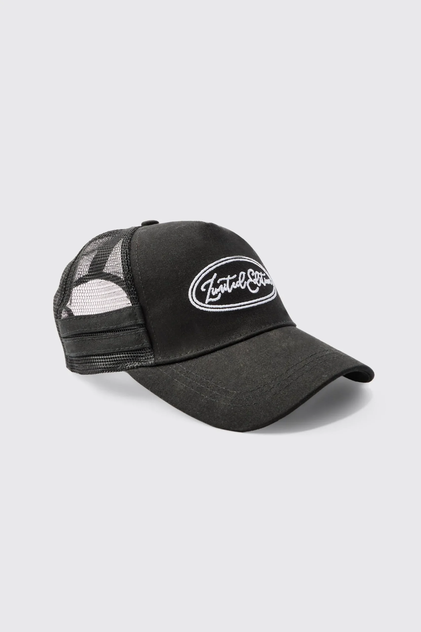boohooMAN Limited Edition Embroidered Mesh Panel Cap In Black | UK| Hats & Caps