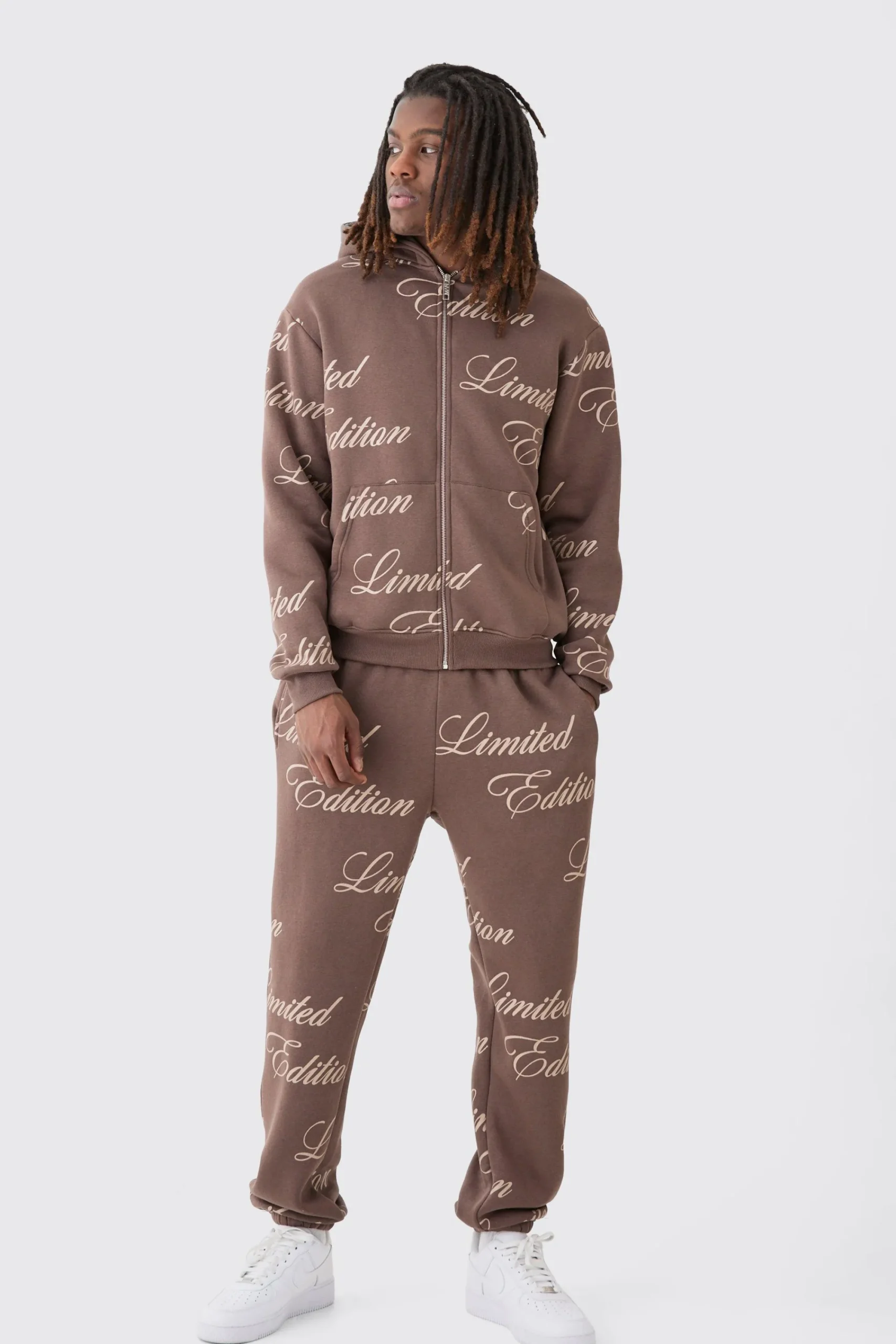 boohooMAN Limited Edition Script All Over Print Zip Hooded Tracksuit | UK| Tracksuits