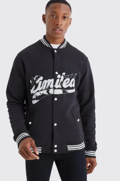 boohooMAN Limited Towelling Applique Jersey Bomber | UK| Coats & Jackets|Hoodies & Sweatshirts