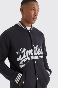 boohooMAN Limited Towelling Applique Jersey Bomber | UK| Coats & Jackets|Hoodies & Sweatshirts