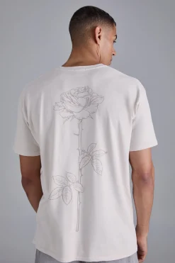Line Drawing Rose Stem Print T-shirt | UK^boohooMAN Best